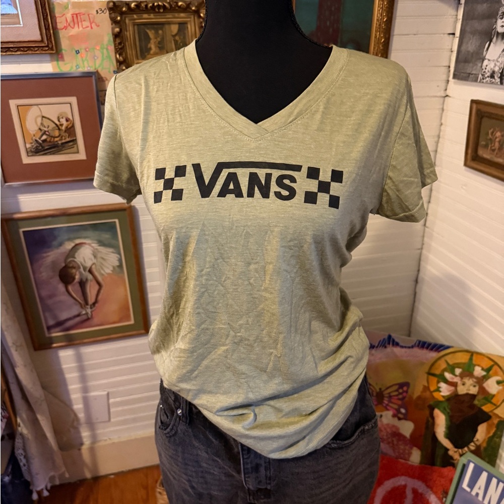 Vans Light Green V-Neck T-Shirt